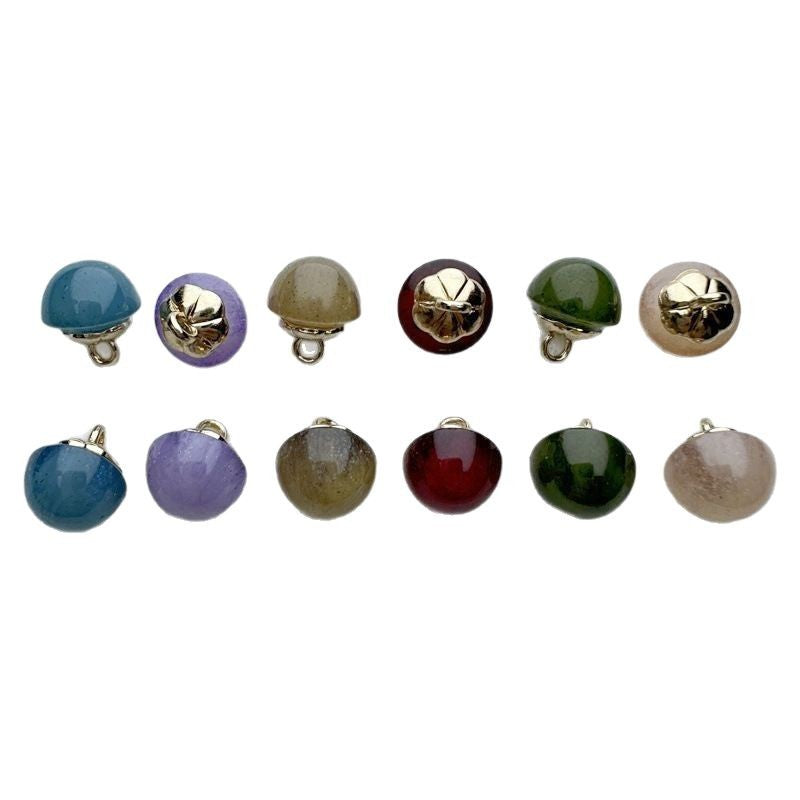 10mm half-moon resin buttons, assorted colors, metallic petal backs (60 pcs)