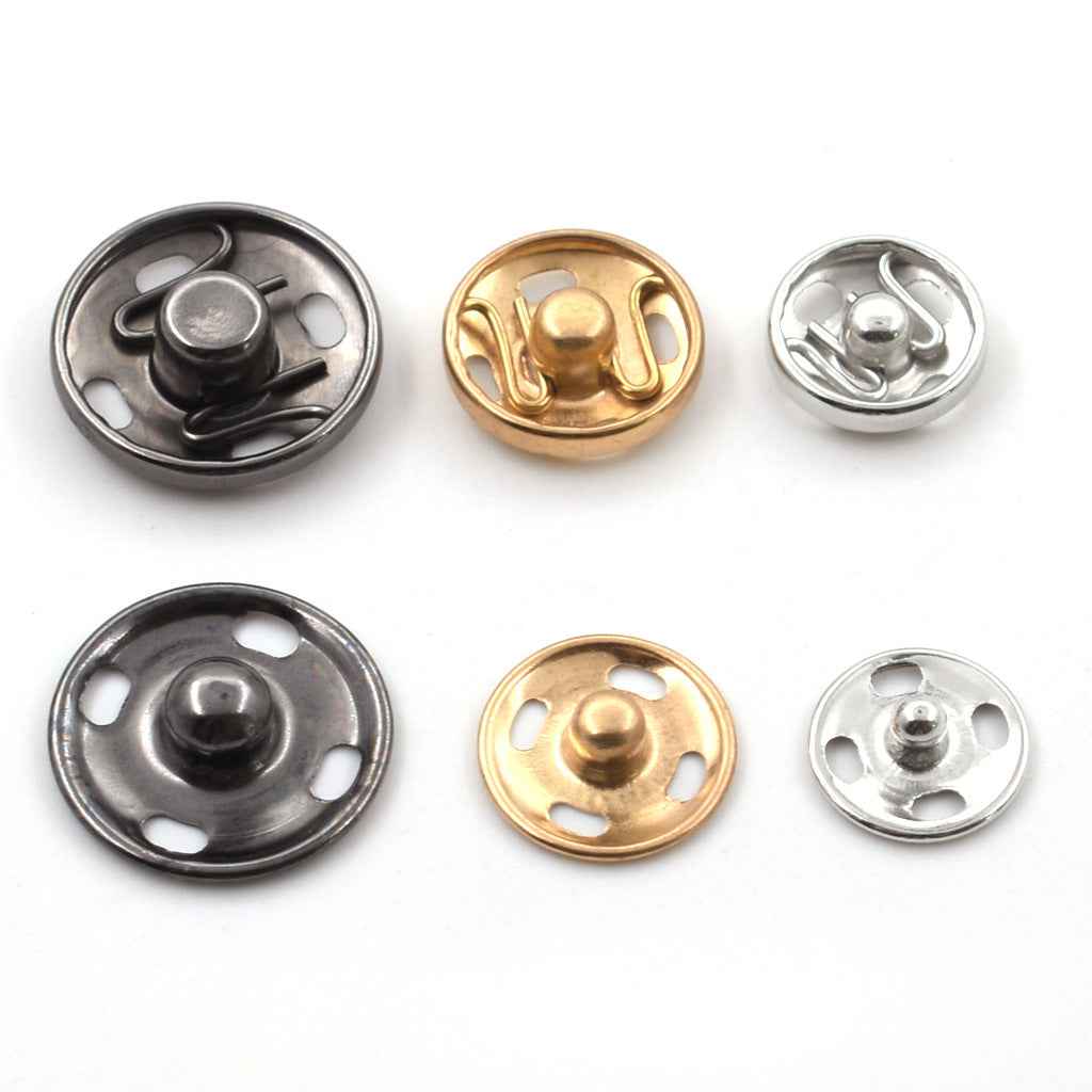 Metall-Snap-Buttons, 3 Farben: silber, gold, dunkelgrau, runde Platten mit Stiften