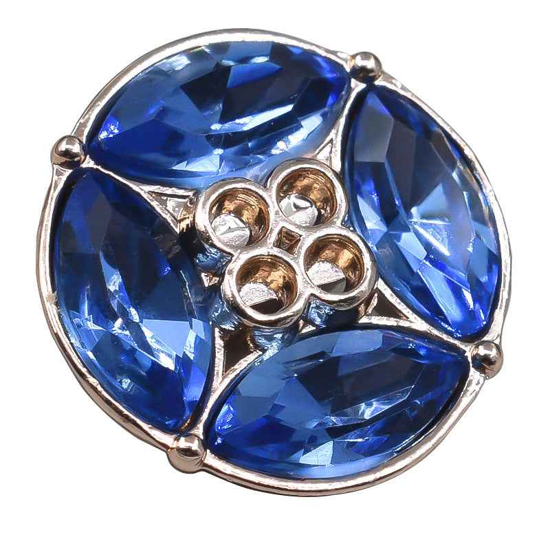 Bouton à tige strass bleu, cabochons facettés et tige métallique