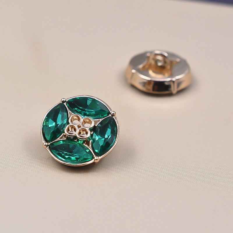 Boutons à tige strass verts, 12,5-18 mm, lot de 10