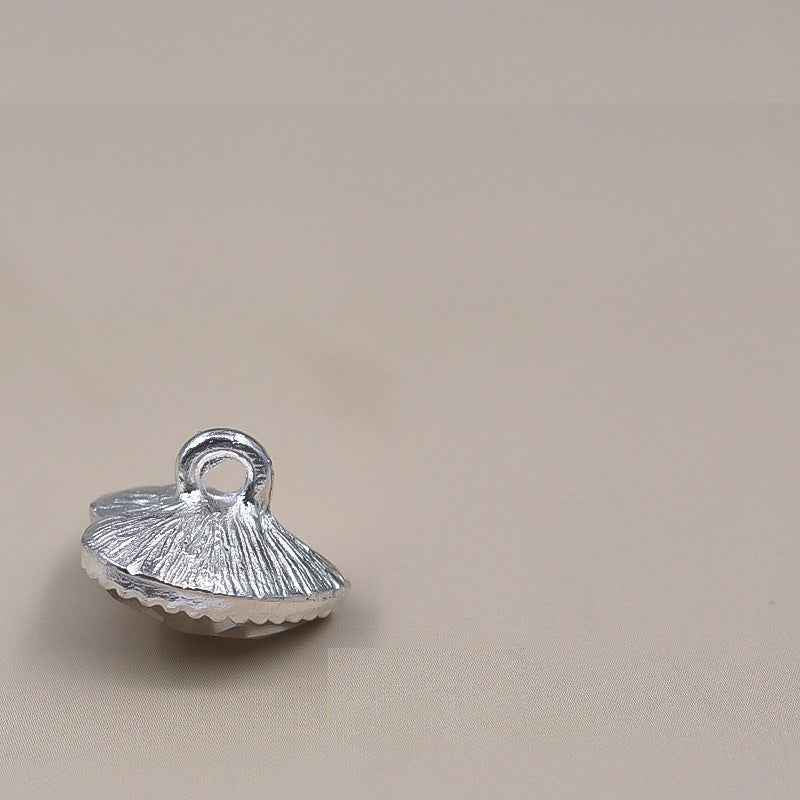 Silver heart crystal metal button with rhinestone rim, front face