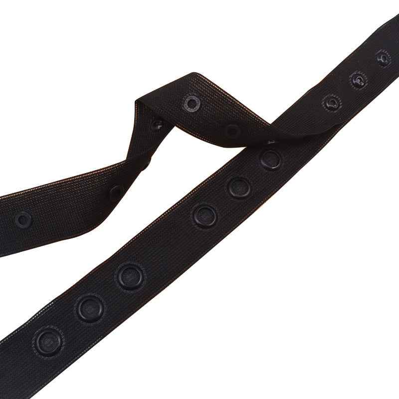 Black snap fastener tape with multiple round press-stud buttons along the strip