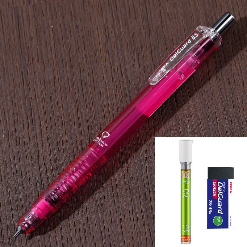 ZEBRA DelGuard Limited Edition Clear Mechanical Pencil 0.5 mm with Lead Refills & Eraser Pink