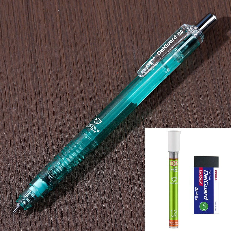ZEBRA DelGuard Limited Edition Clear Mechanical Pencil 0.5 mm with Lead Refills & Eraser Blue Green