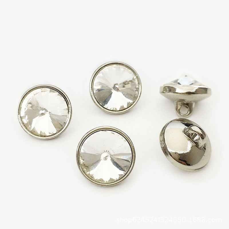 Gold round metal button with clear cone rhinestone, 20-pack