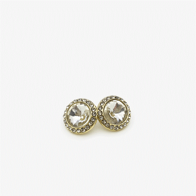 Sparkling crystal rhinestone metal shank button pair, gold tone with clear stones