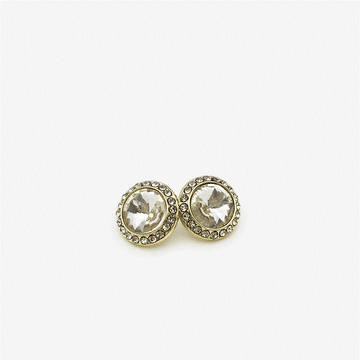Sparkling crystal rhinestone metal shank button pair, gold tone with clear stones