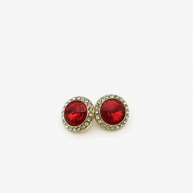Sparkling crystal rhinestone metal shank button pair, gold tone with clear stones