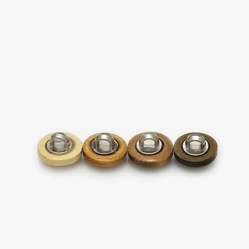 Wooden mushroom round button backs with metal shanks, four assorted colors