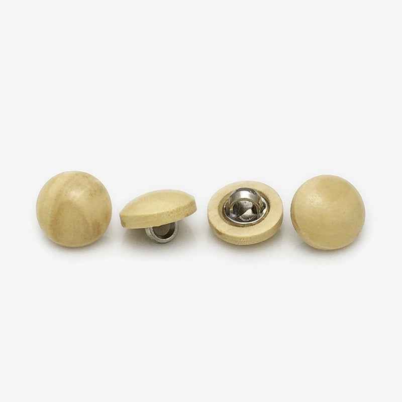Wooden mushroom round buttons, light beige, metal shank backs visible