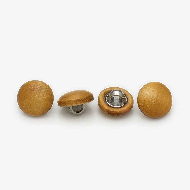 Wooden mushroom round buttons, light beige, metal shank backs visible