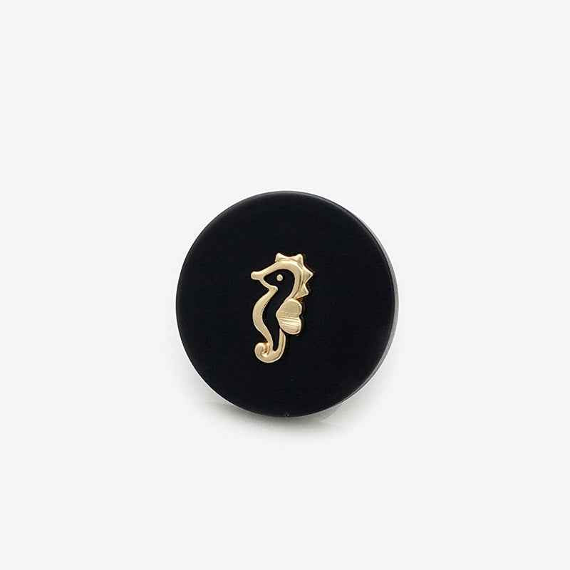 Resin shank button 16/22.5/25mm, black seahorse motif (20 pcs)