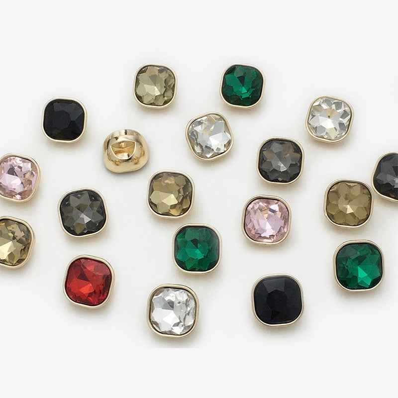 Set of 20 square metal rhinestone decorative buttons in mixed colors