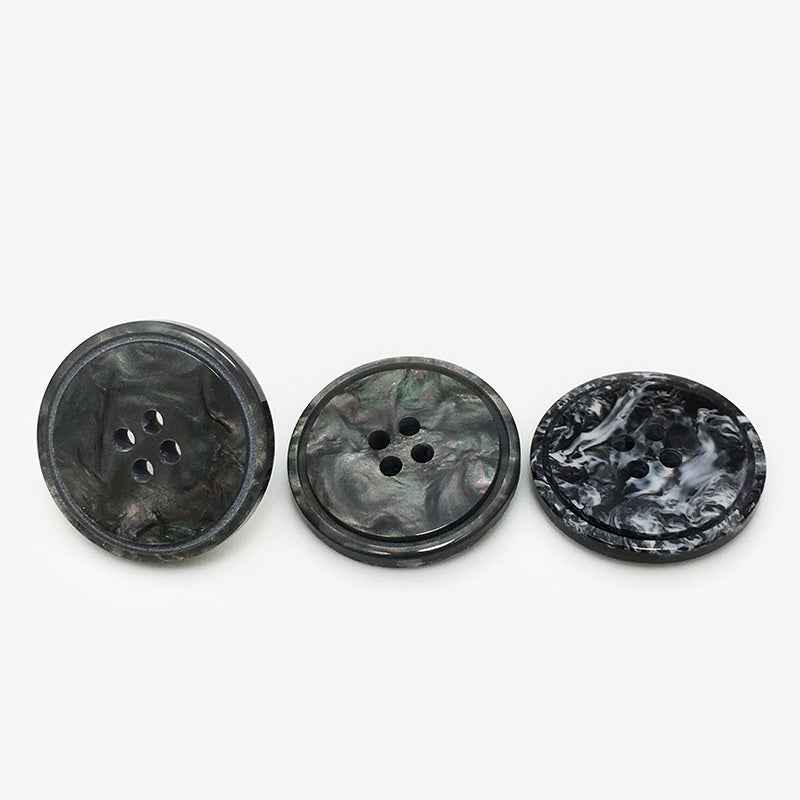 Runde 4-Loch Marmor-Resin-Knöpfe, glänzend, schwarz, handgenäht