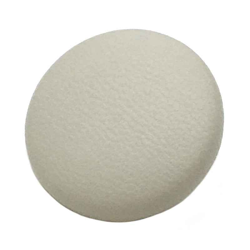 Beige suede-effect metal shank button, 17.5mm round, single close-up view.