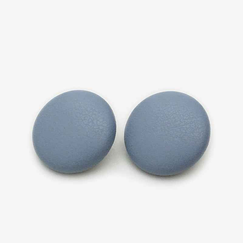 Blue suede-effect metal shank buttons, 17.5mm, pair of round buttons.
