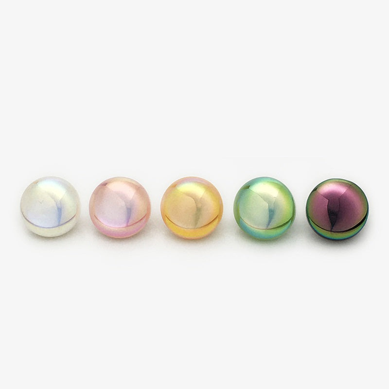 Assorted round 11mm resin buttons with iridescent laser pearl sheen and gold shanks