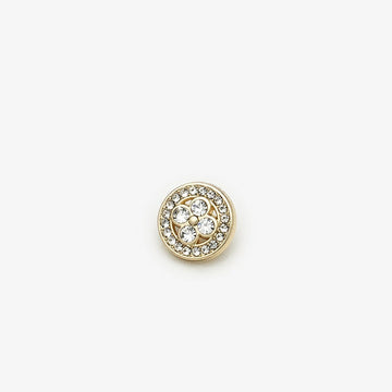 Goldfarbener Hemdknopf mit vierblättrigem Kleeblatt-Motiv, rund, mit Strass