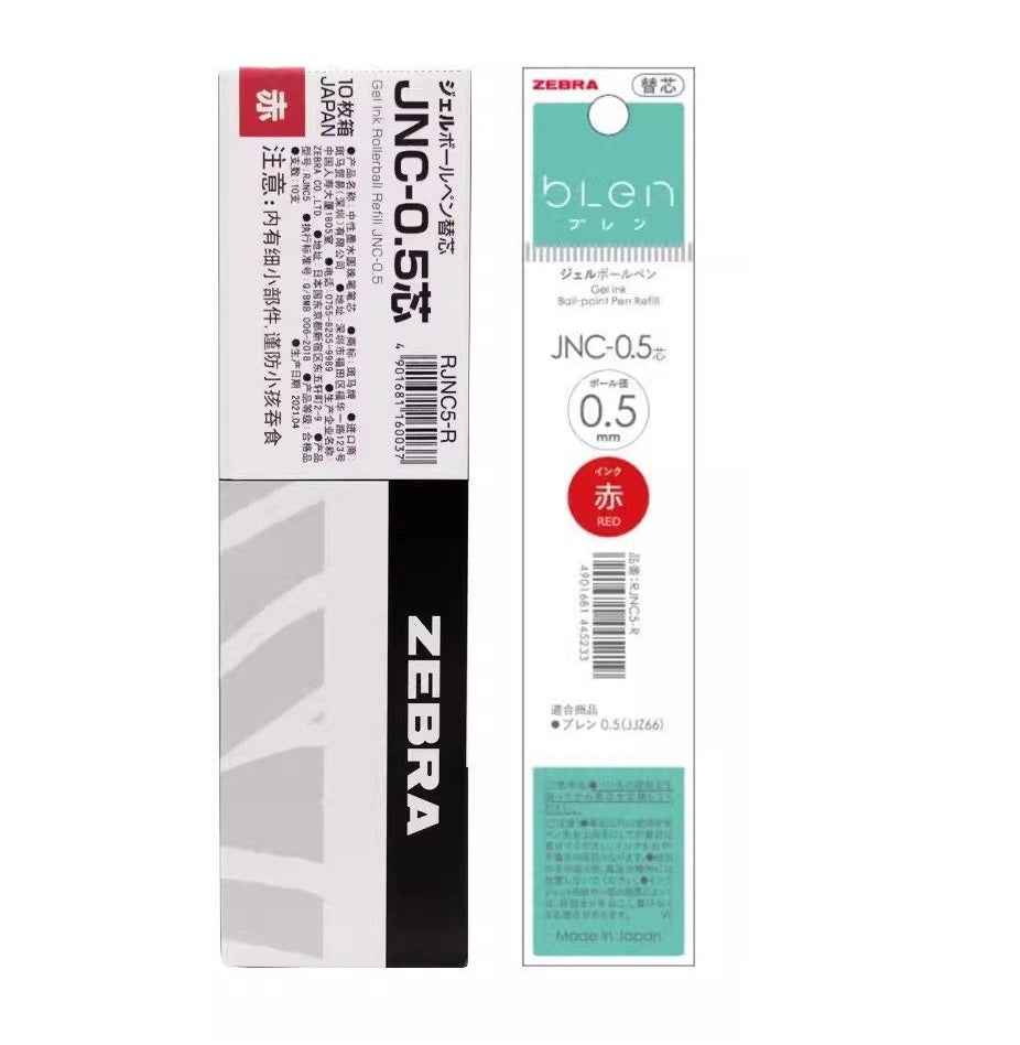 Zebra Blen JNC-0.5 Gel Pen Refill – 0.5mm - Black/Red/Blue - 10 Pack 10 Red