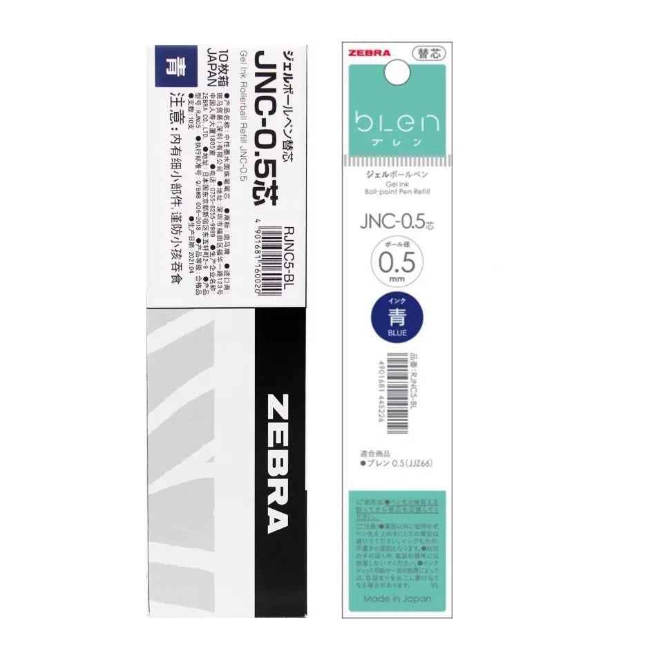 Zebra Blen JNC-0.5 Gel Pen Refill – 0.5mm - Black/Red/Blue - 10 Pack 10 Blue