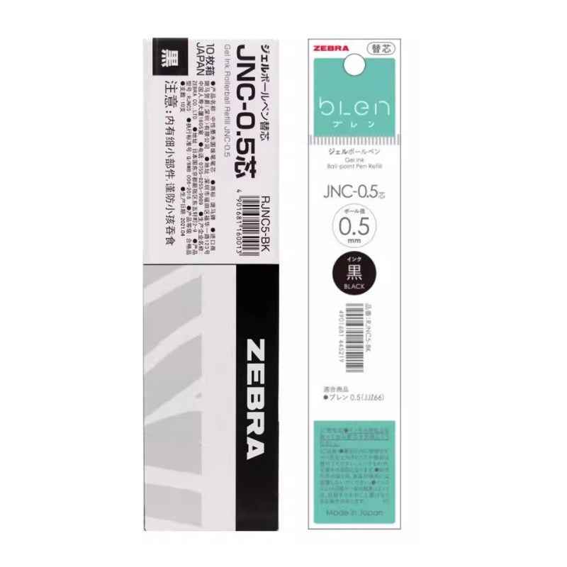 Zebra Blen JNC-0.5 Gel Pen Refill – 0.5mm - Black/Red/Blue - 10 Pack 10 Black