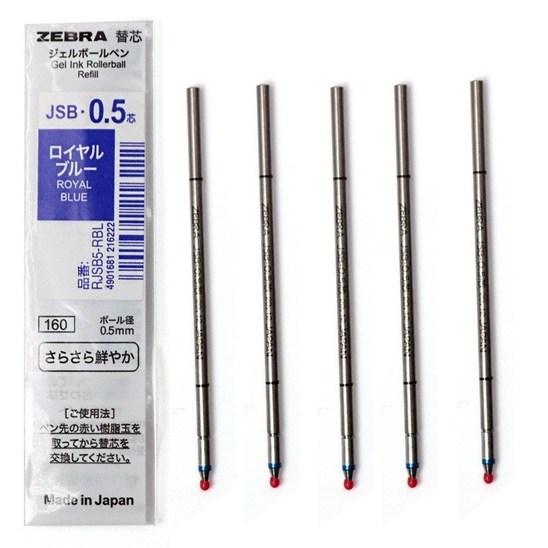 Zebra JSB-0.5 Gel Pen Refill - D1 - 0.5 mm - Black/Blue/Red - 5 Pack Blue