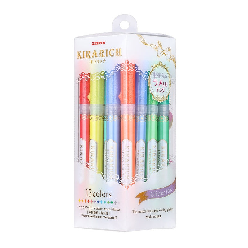 Zebra KIRARICH Glitter Highlighter 2026 Limited Edition | 13-Color Set | Sparkling Glitter Ink