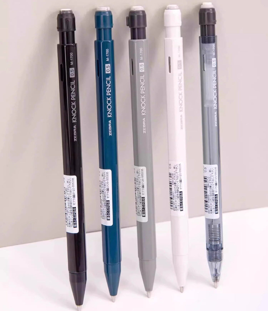 Zebra KNOCK Shake Mechanical Pencil 0.5mm | Classic Colors | Low Center of Gravity | Includes 12 Lead Refills White