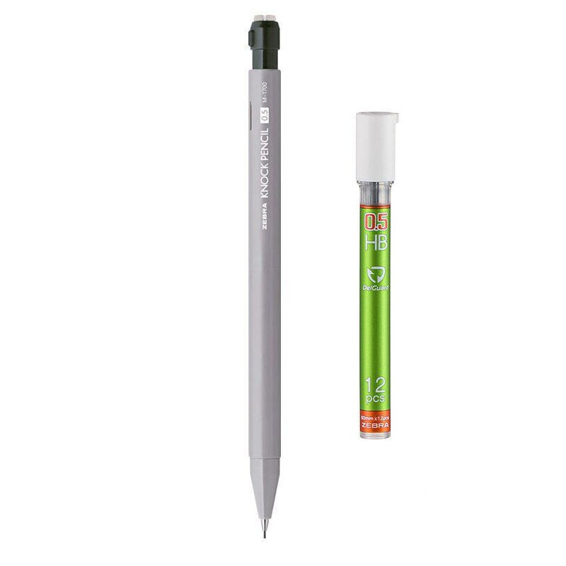 Zebra KNOCK Shake Mechanical Pencil 0.5mm | Classic Colors | Low Center of Gravity | Includes 12 Lead Refills Grey