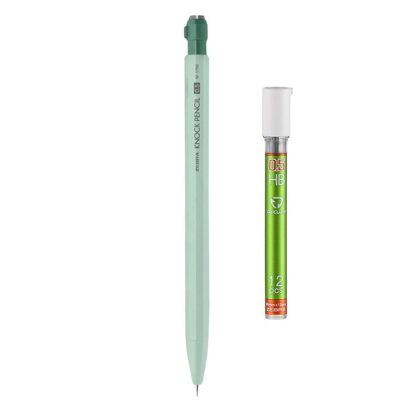 Zebra KNOCK Shake Mechanical Pencil 0.5mm | Macaron Pastel Colors | Low Center of Gravity | Includes 12 Lead Refills Green