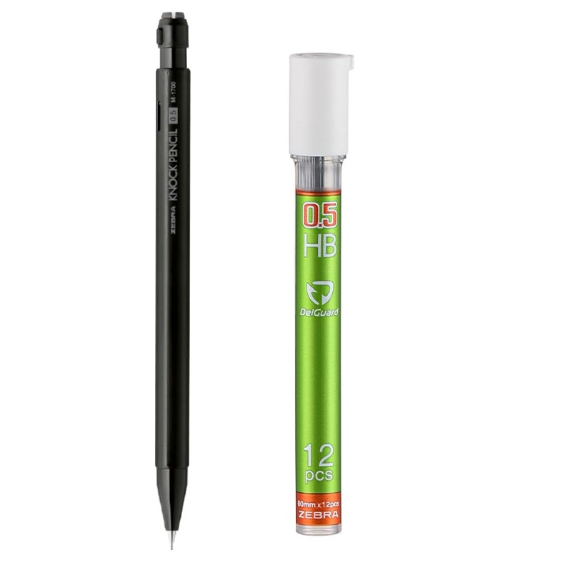 Zebra M-1700 Knock Shaker Mechanical Pencil -0.5mm with Leads Black