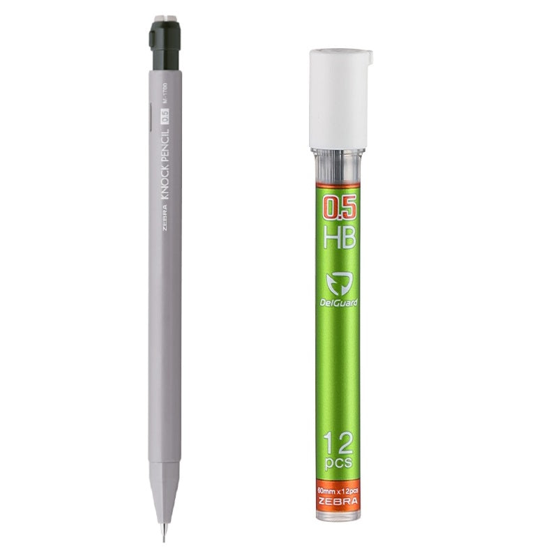 Zebra M-1700 Knock Shaker Mechanical Pencil -0.5mm with Leads Grey