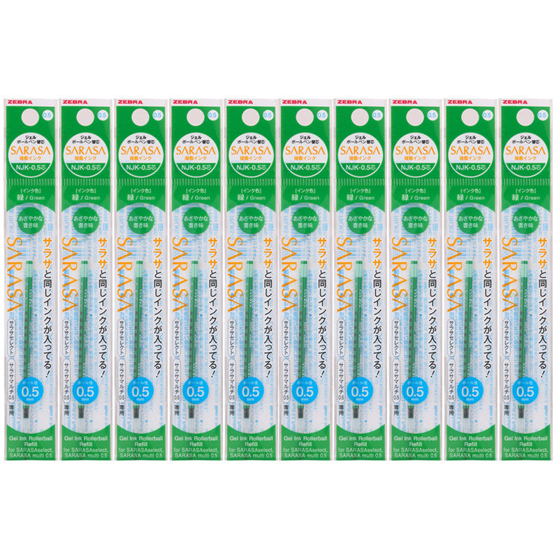 Zebra NJK-0.5 Sarasa Gel Multi Pen Refill 0.5mm 10 Pack Green