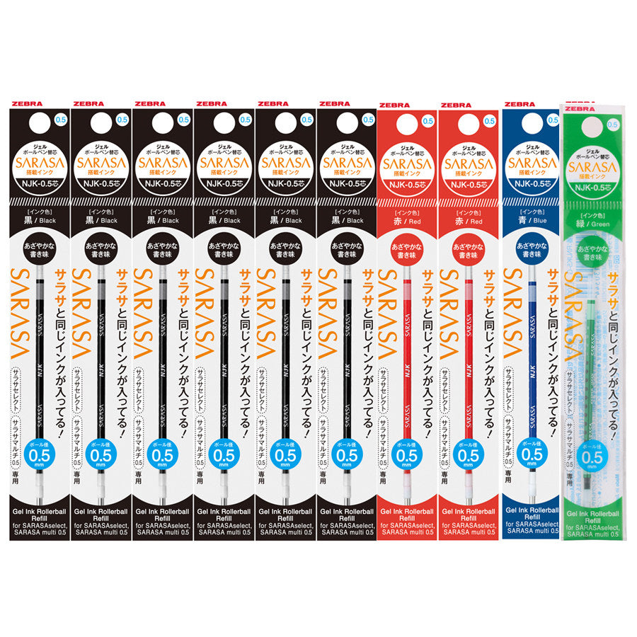 Zebra NJK-0.5 Sarasa Gel Multi Pen Refill 0.5mm 10 Pack 10 Mixed