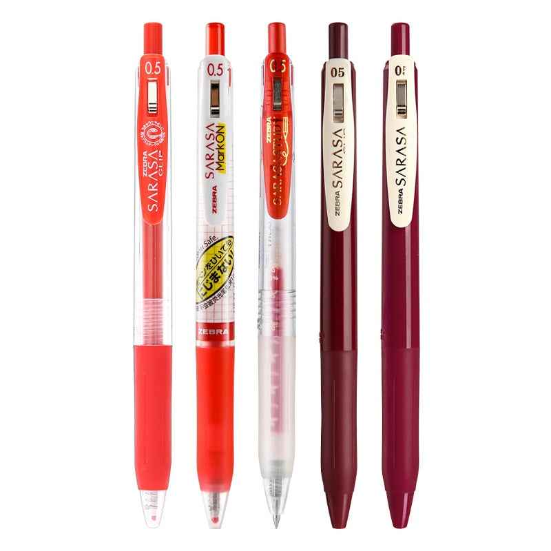 Zebra Sarasa Clip Gel Ballpoint Pen, 0.5mm, Red Ink, 5 Mixed Pack A
