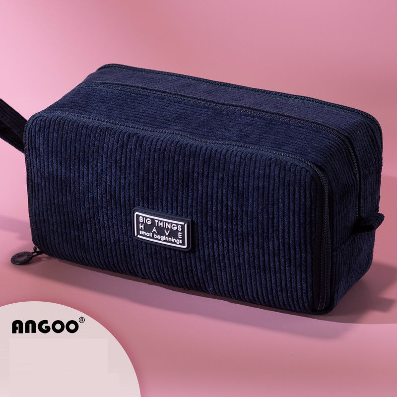 Angoo Corduroy Large Capacity Pencil Case 60-Pen Organizer for Girls Navy