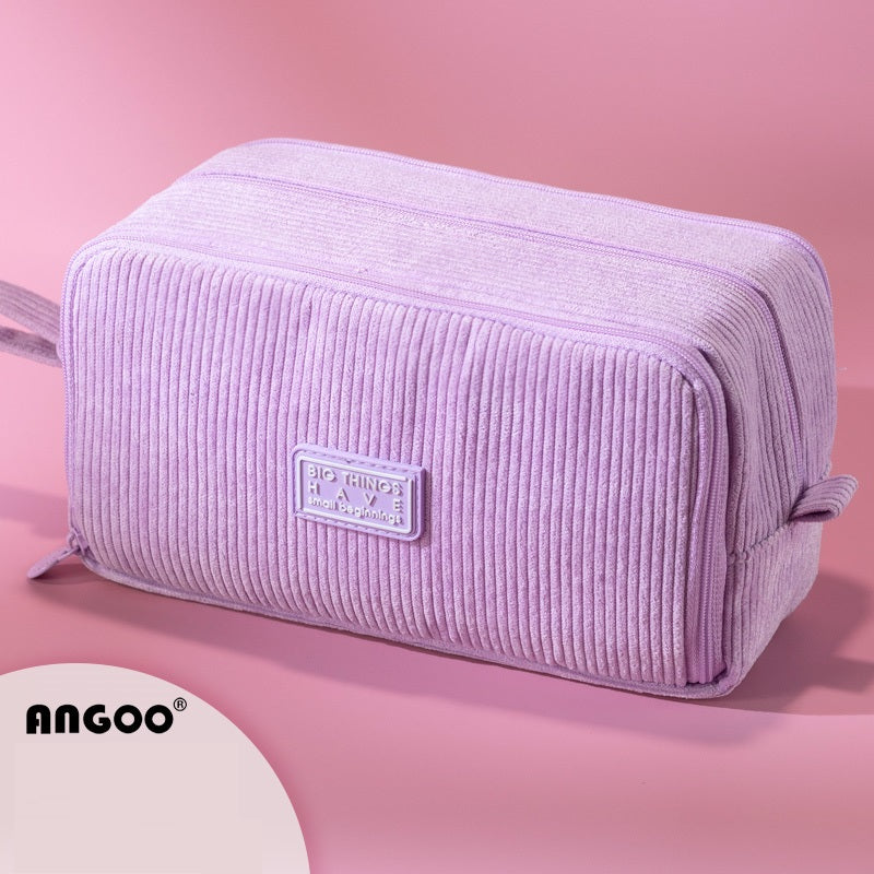 Angoo Corduroy Large Capacity Pencil Case 60-Pen Organizer for Girls Purple