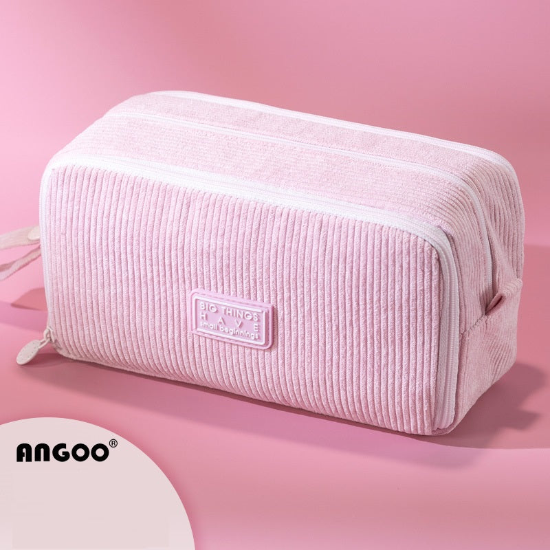 Angoo Corduroy Large Capacity Pencil Case 60-Pen Organizer for Girls Pink