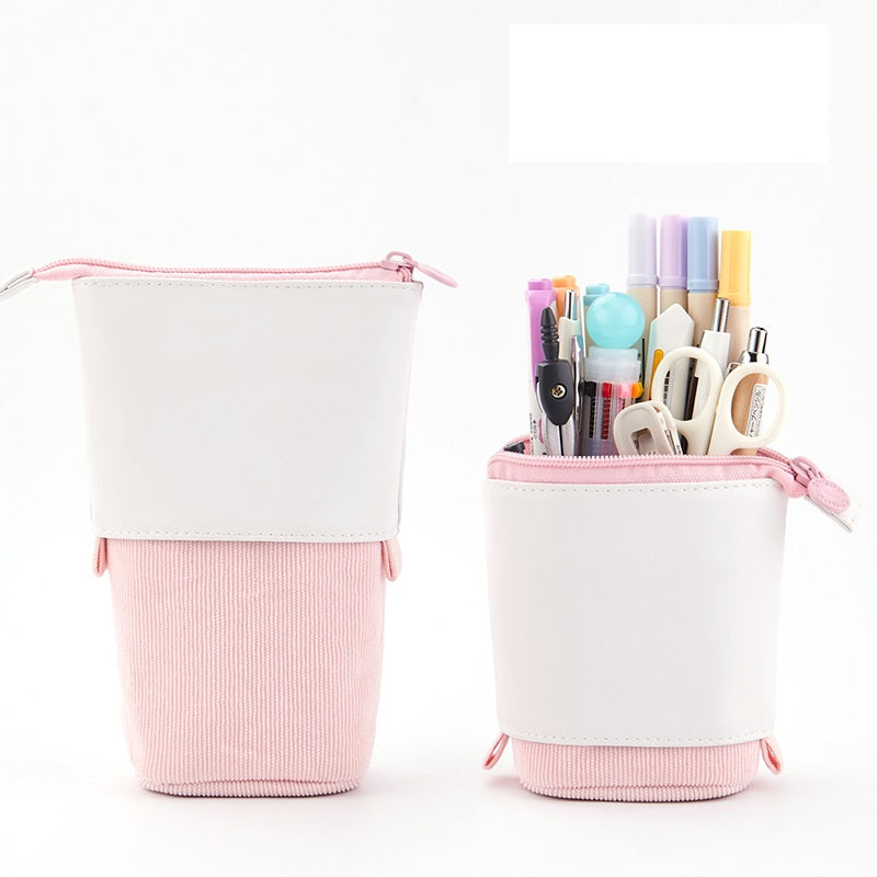 Angoo Stand-Up Pencil Case Pull-Down Pen Holder Pink