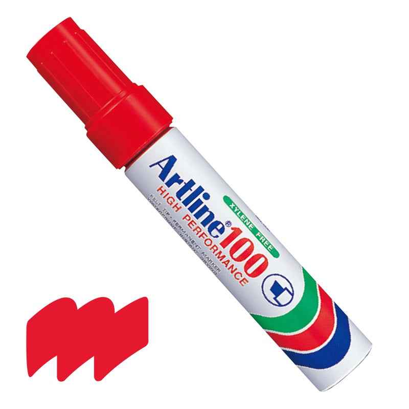 Artline 100,Permanent Marker,7.5-12mm Chisel Tip Big Nib Red