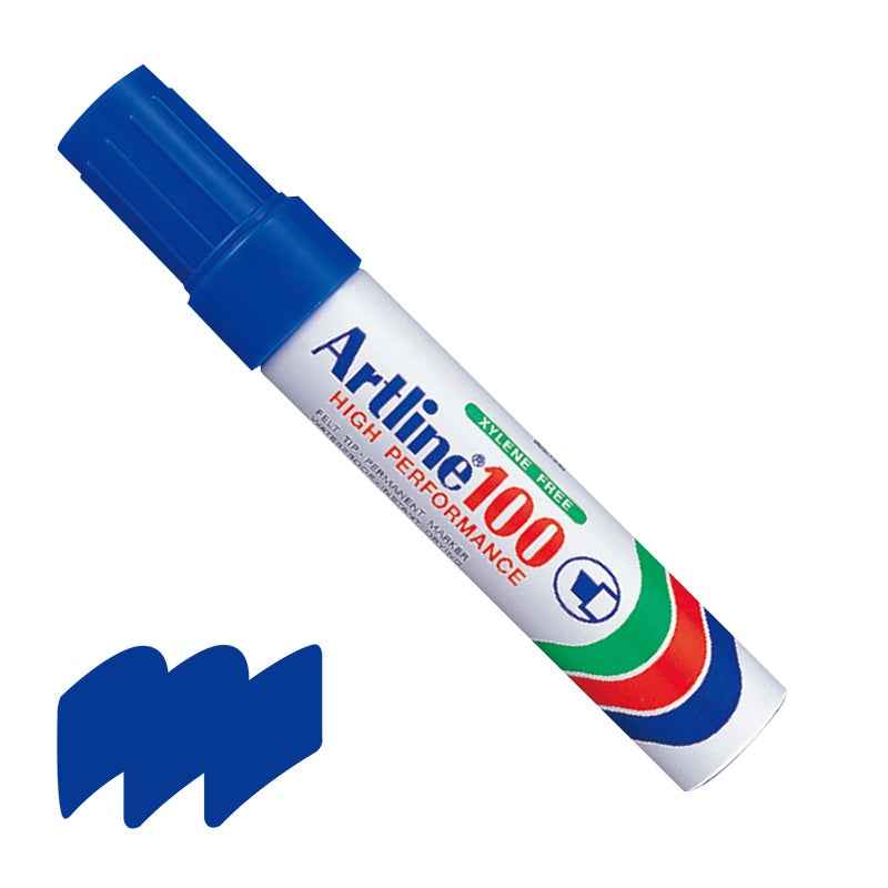 Artline 100,Permanent Marker,7.5-12mm Chisel Tip Big Nib Blue