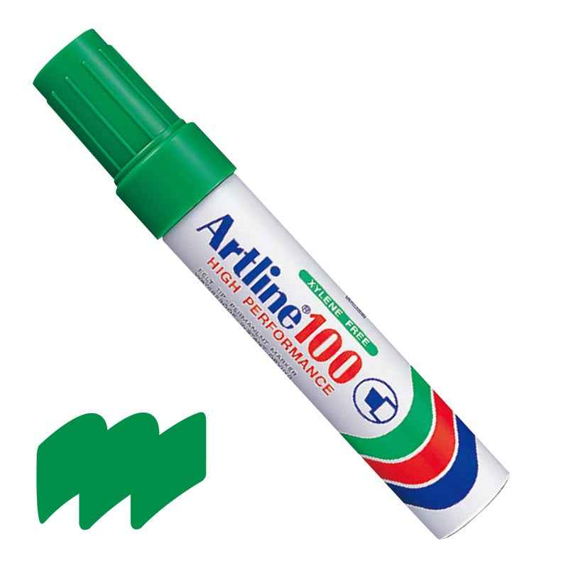 Artline 100,Permanent Marker,7.5-12mm Chisel Tip Big Nib Green