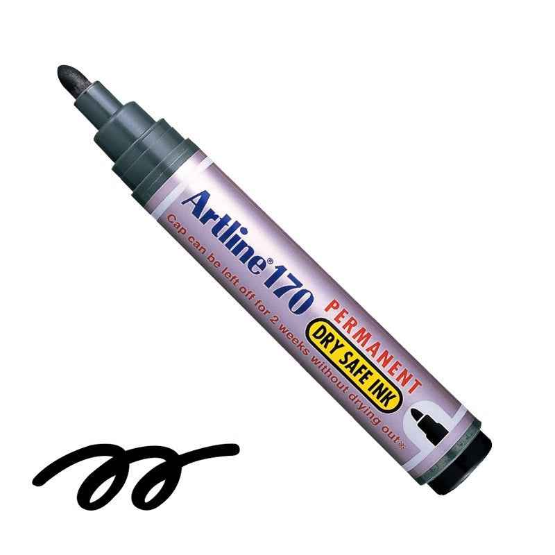 Artline 170 Dry-Safe Permanent Markers | 2.0mm Bullet Tip 3 Pack Black
