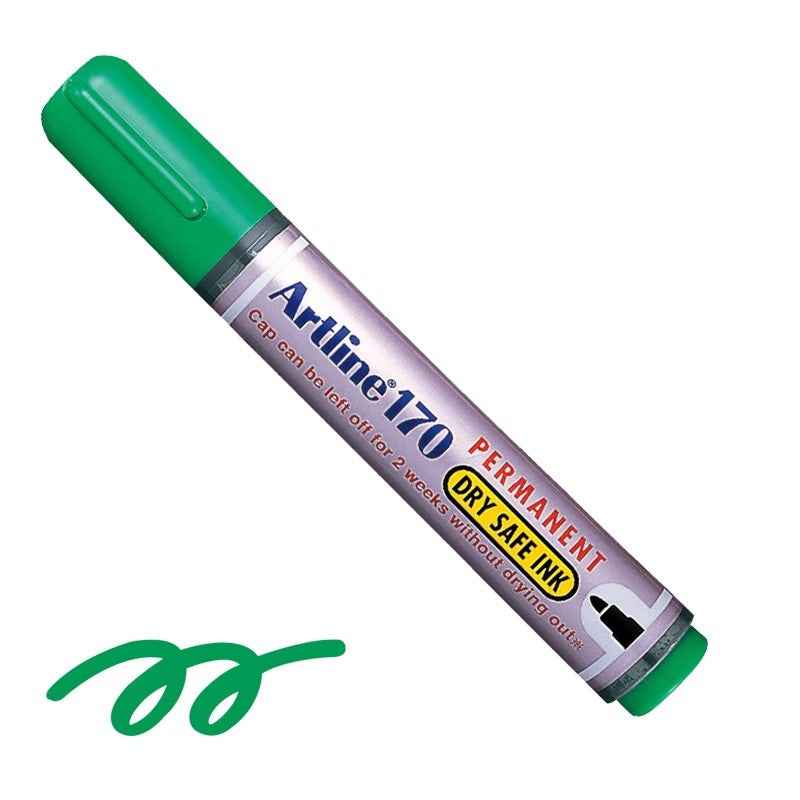 Artline 170 Dry-Safe Permanent Markers | 2.0mm Bullet Tip 3 Pack Green