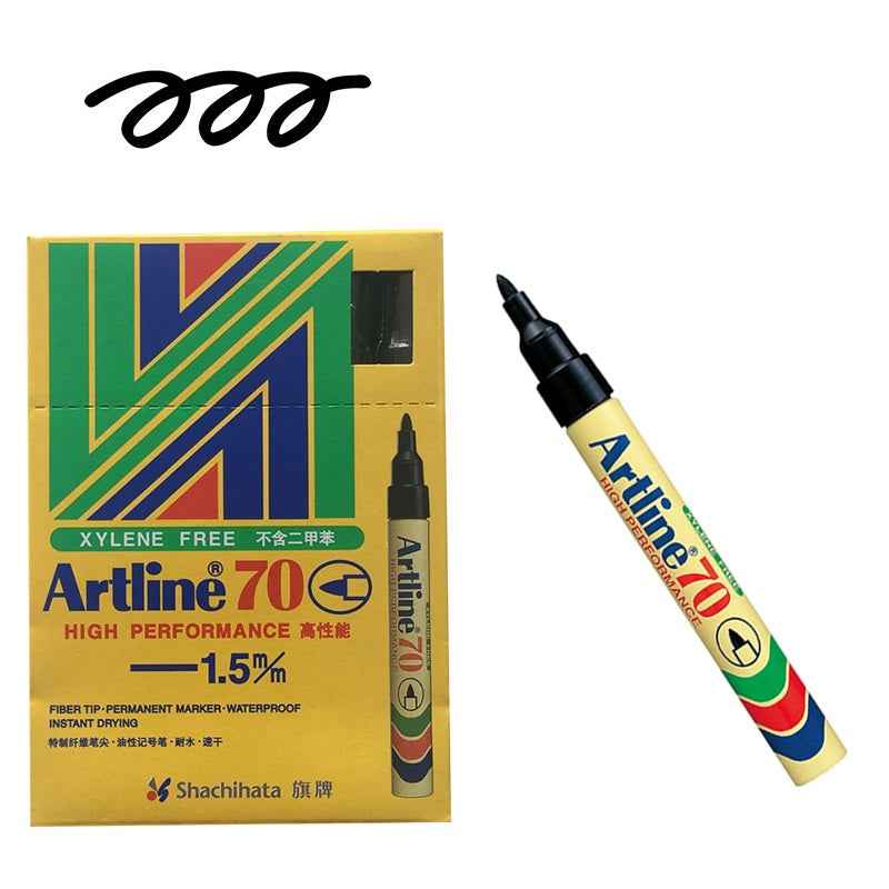 Artline 70,Permanent Marker,Aluminum Barrel,1.5mm Bullet Tip,12 Pack Black