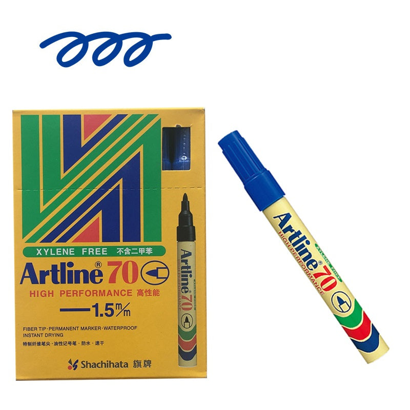 Artline 70,Permanent Marker,Aluminum Barrel,1.5mm Bullet Tip,12 Pack Blue