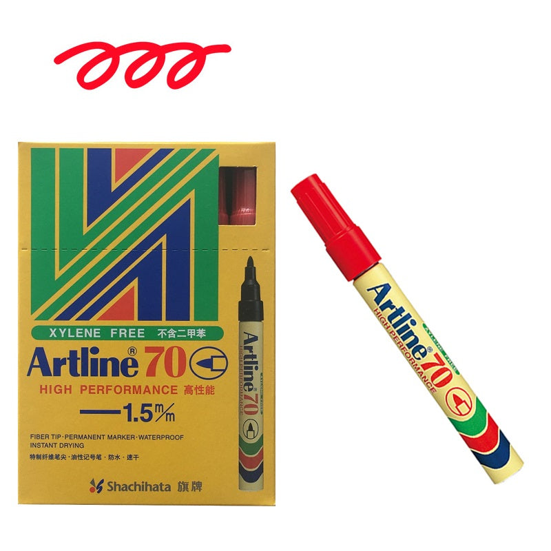 Artline 70,Permanent Marker,Aluminum Barrel,1.5mm Bullet Tip,12 Pack Red