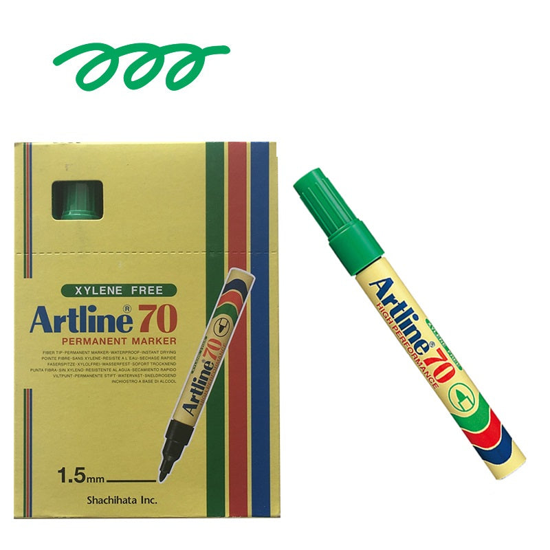 Artline 70,Permanent Marker,Aluminum Barrel,1.5mm Bullet Tip,12 Pack Green