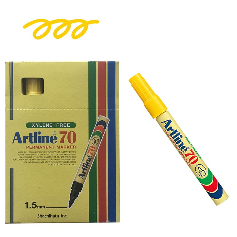 Artline 70,Permanent Marker,Aluminum Barrel,1.5mm Bullet Tip,12 Pack Yellow