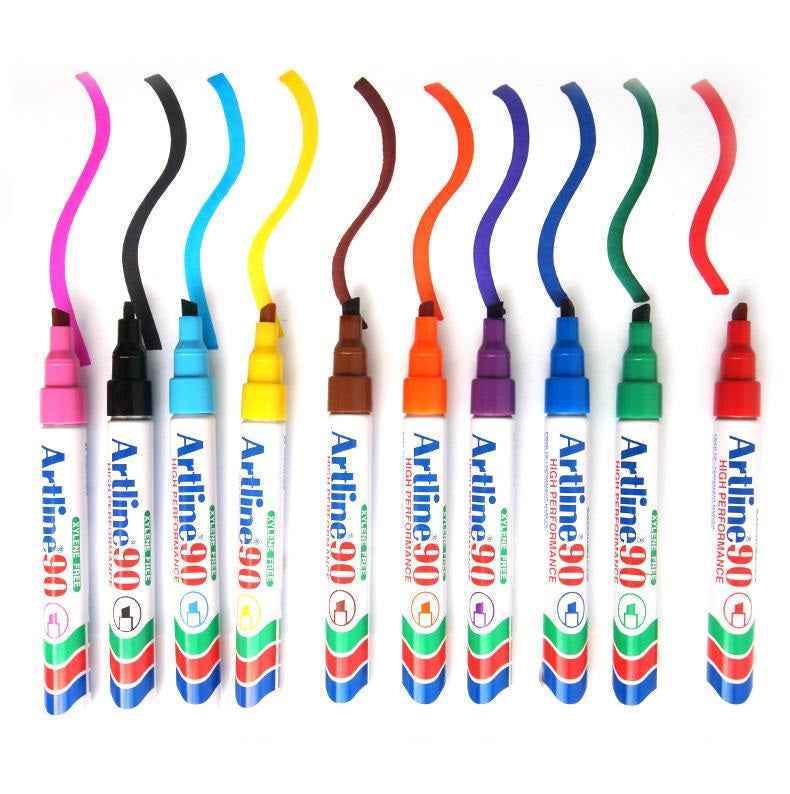 Artline 90,Permanent Marker,Chisel Nib, 2-5mm,3 Pack Light Blue